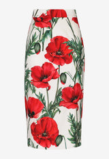 Poppy-Print Charmeuse Midi Skirt