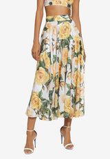 Sequined Rose-Print Midi Skirt