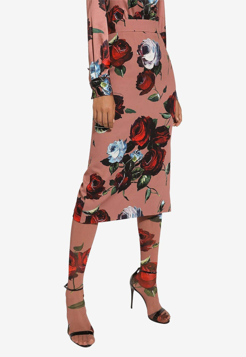 All-Over Floral-Patterned Midi Skirt