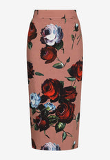 All-Over Floral-Patterned Midi Skirt