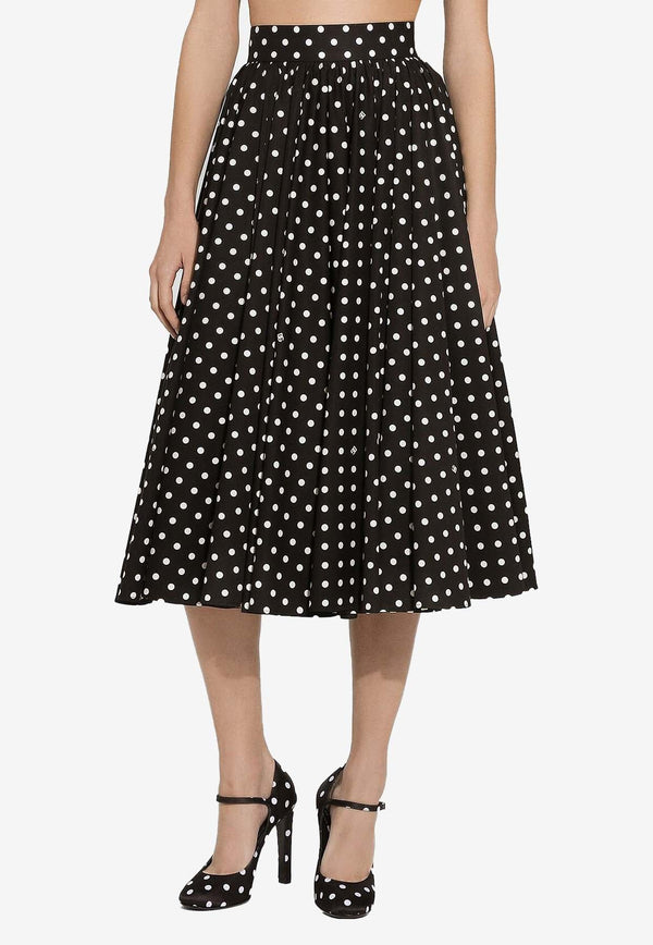 Polka Dot Print Flared Midi Skirt