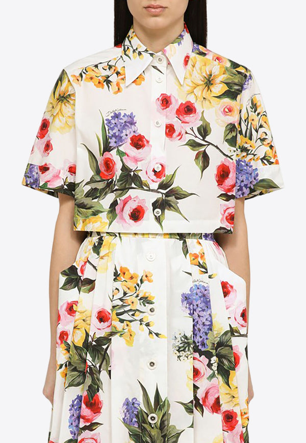 Floral Cropped Short-Sleeved Shirt