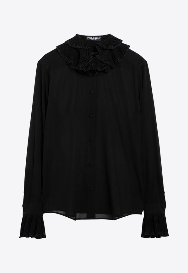 Frilled-Collar Silk-Blend Georgette Shirt