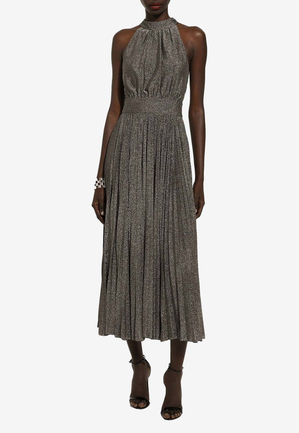 Pleated Halterneck Midi Dress