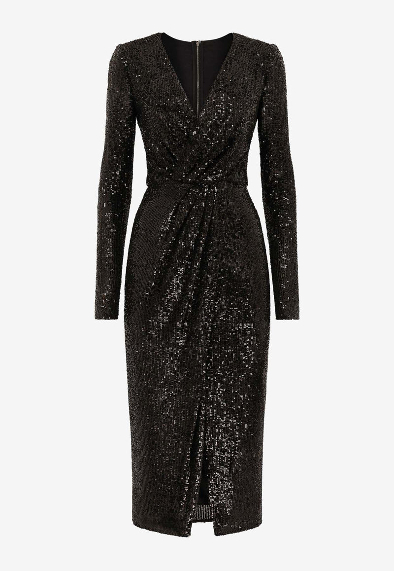 V-neck Sequined Midi Dress