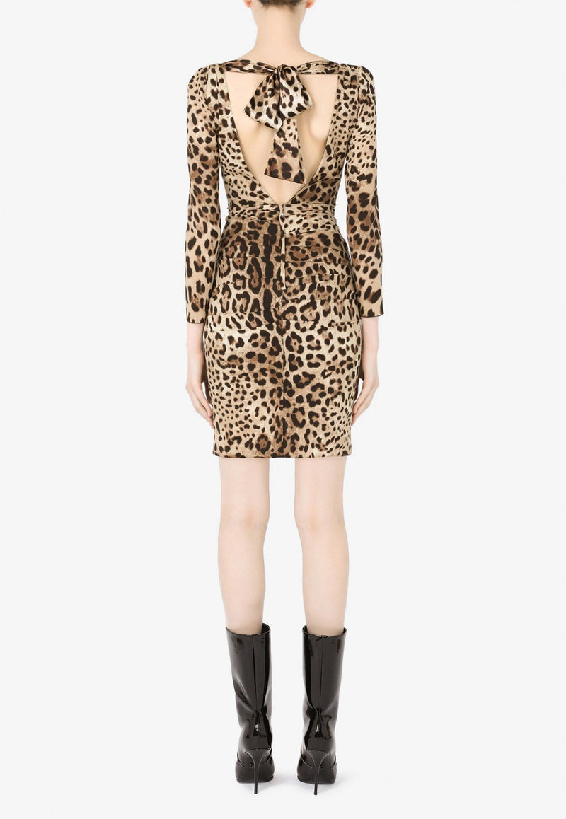 Leopard Print V-neck Charmeuse Mini Dress