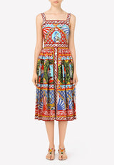 Carretto Print Square-Neck Cotton Dress