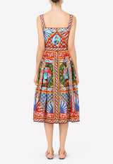 Carretto Print Square-Neck Cotton Dress