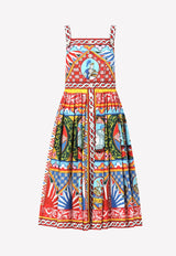 Carretto Print Square-Neck Cotton Dress