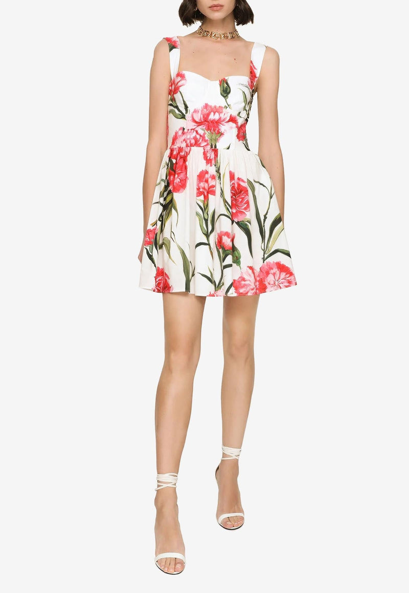 Carnation-Print Mini Poplin Dress