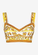 Majolica Print Corset Crop Top