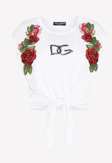 Raffia Embroidered Self-Tie Cotton Crop Top