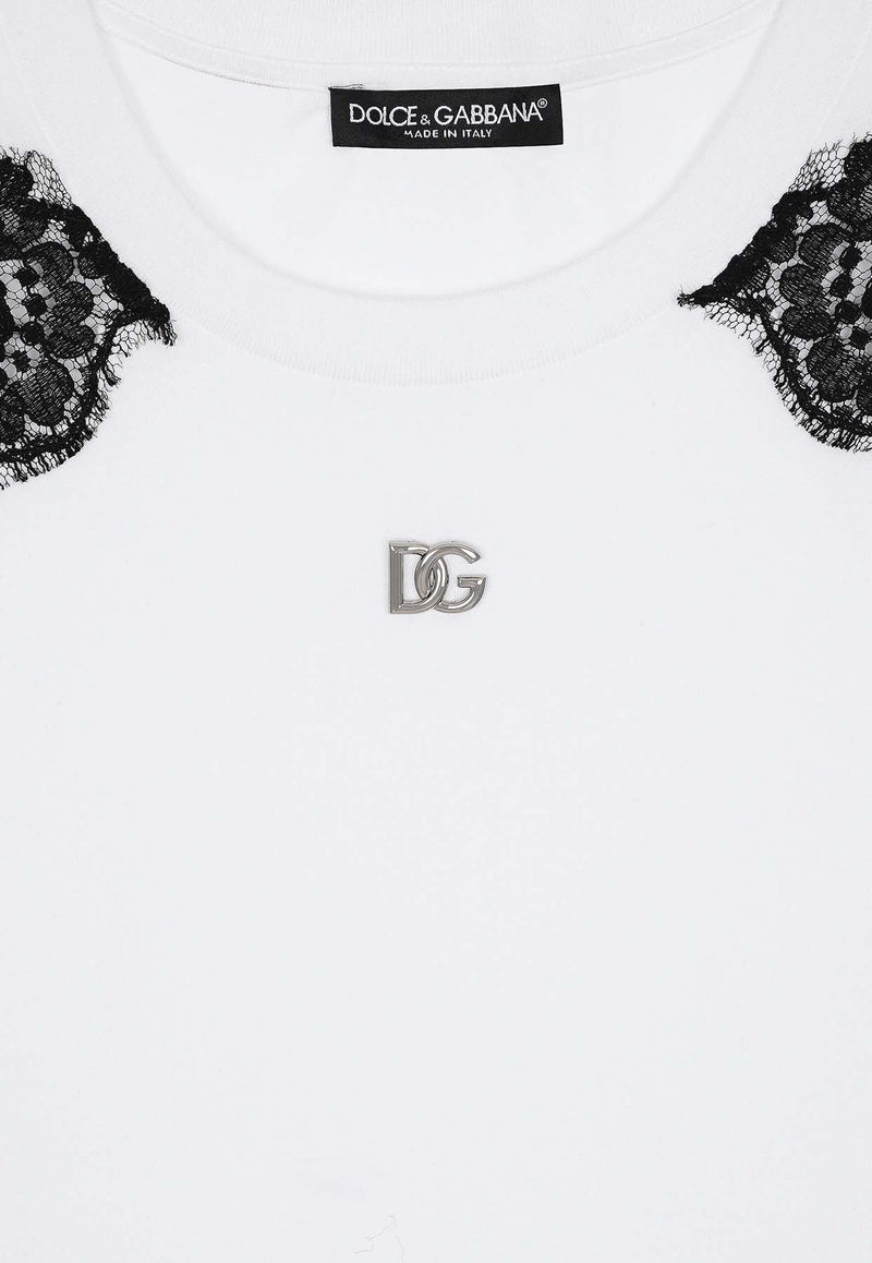 Logo Plaque T-shirt with Lace Inserts