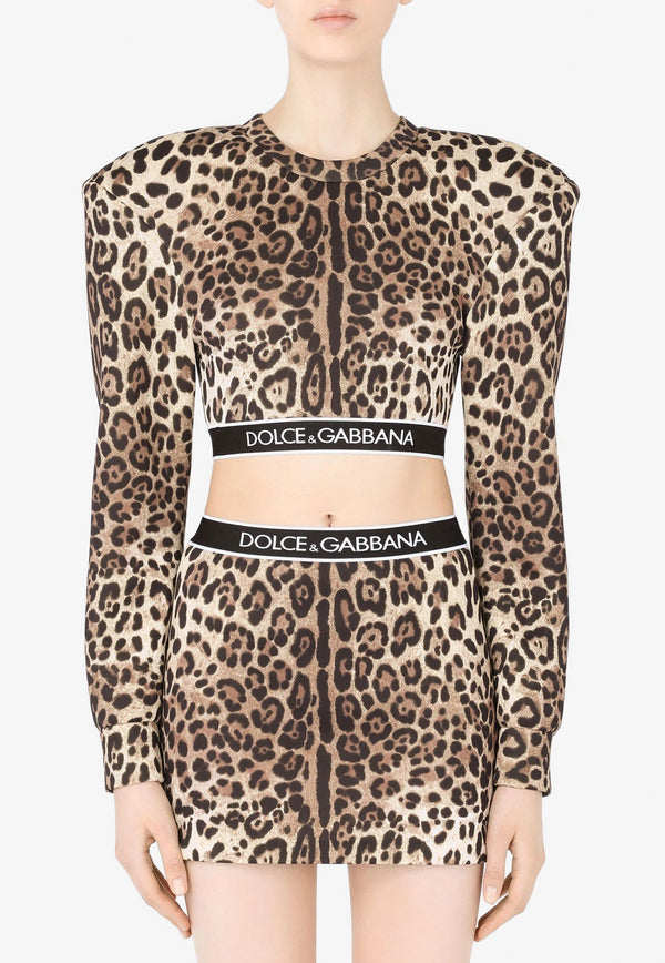 Leopard Print Long-Sleeved Cropped Top