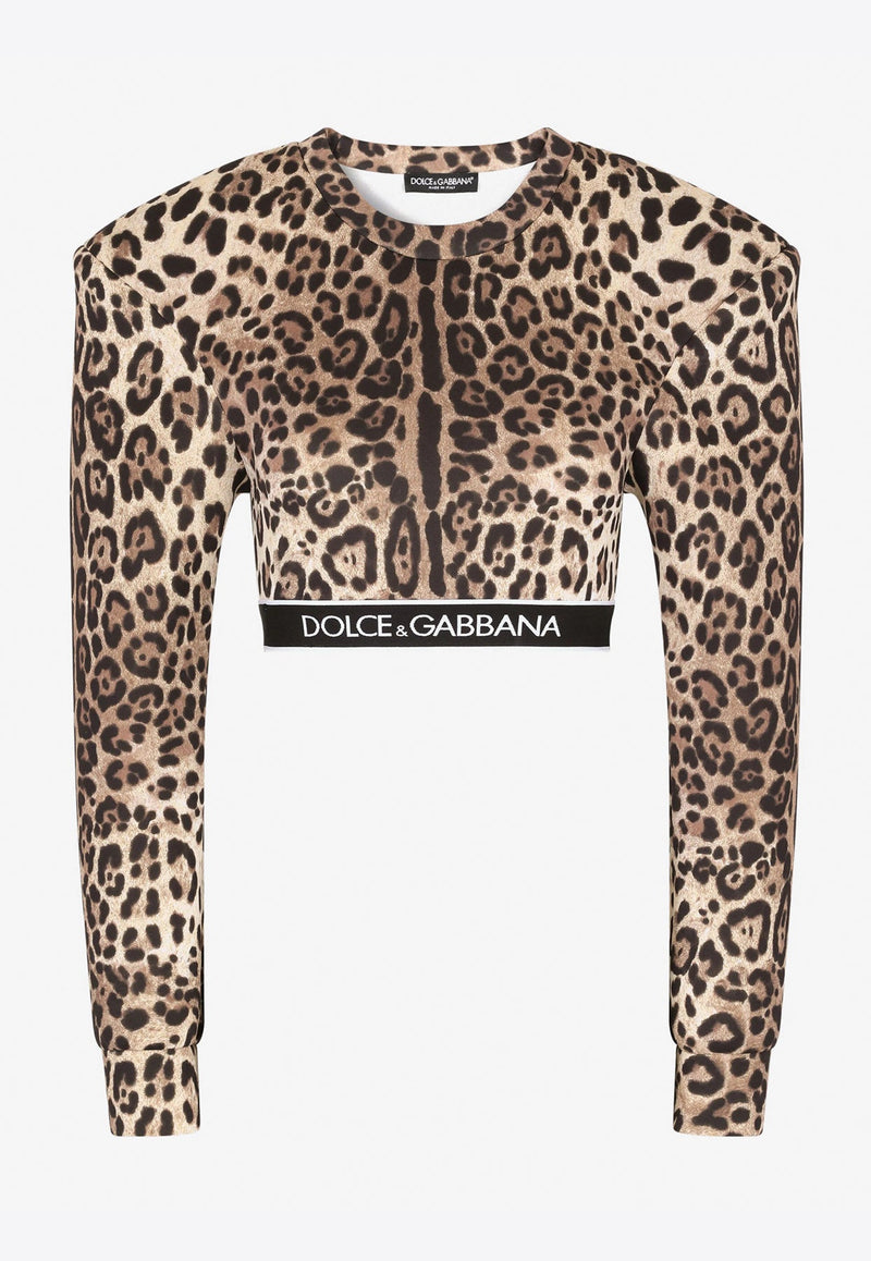 Leopard Print Long-Sleeved Cropped Top