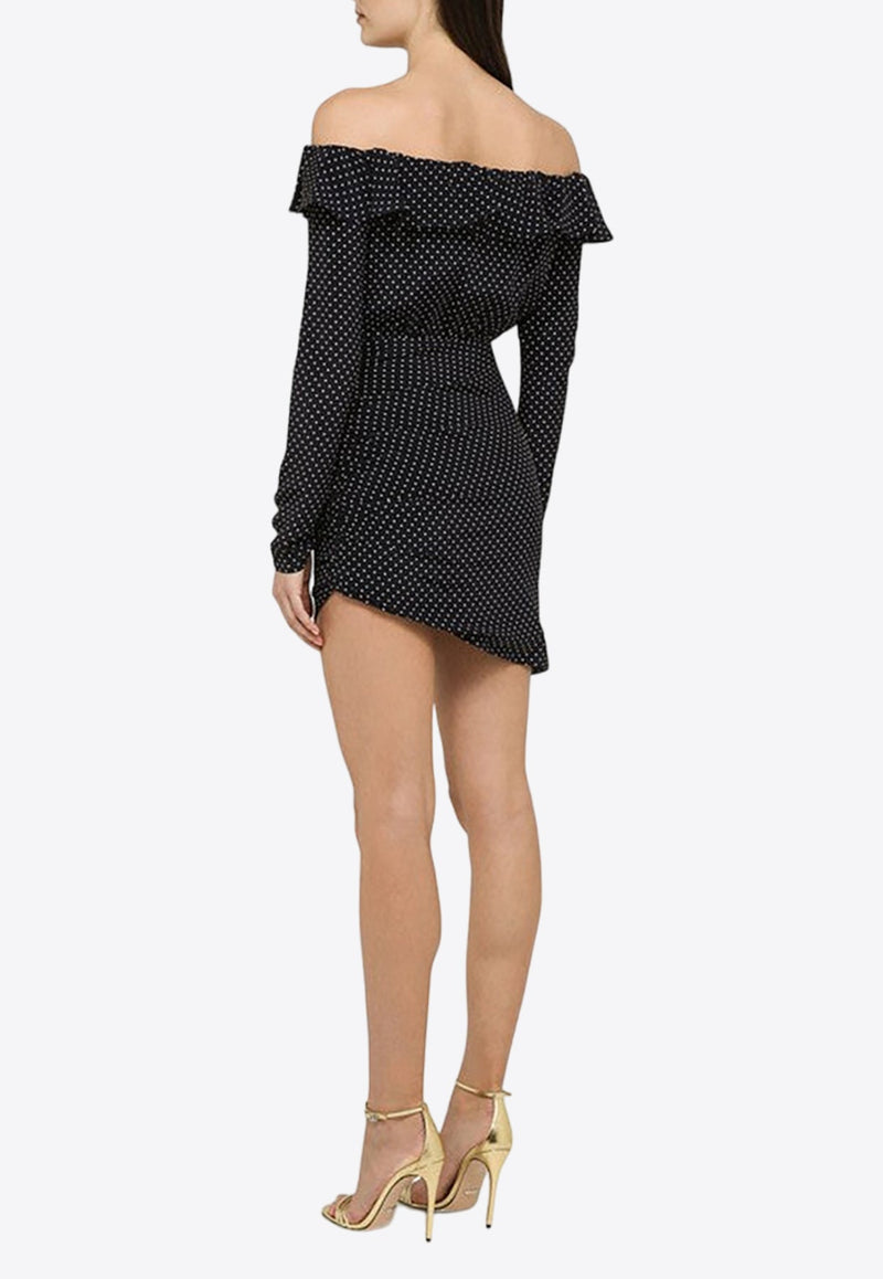 Off-Shoulder Polka Dots Silk Mini Dress