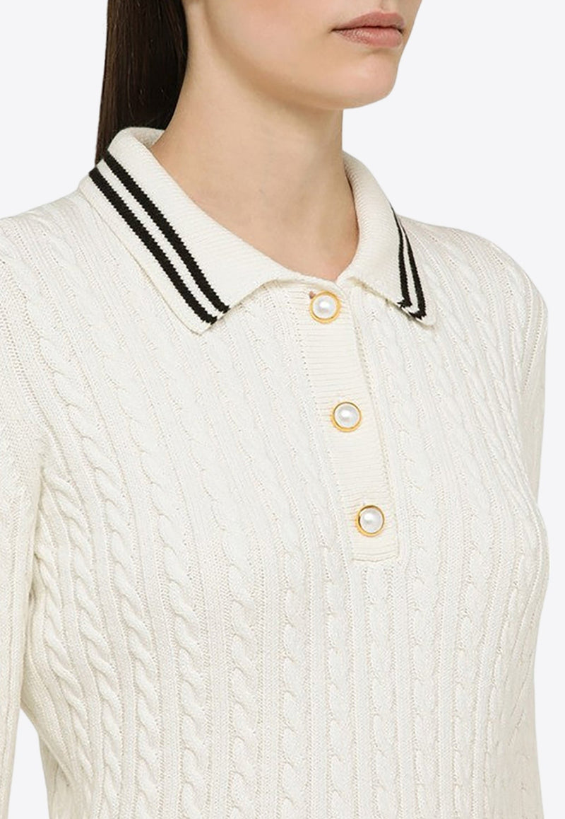 Cable-Knit Polo T-shirt