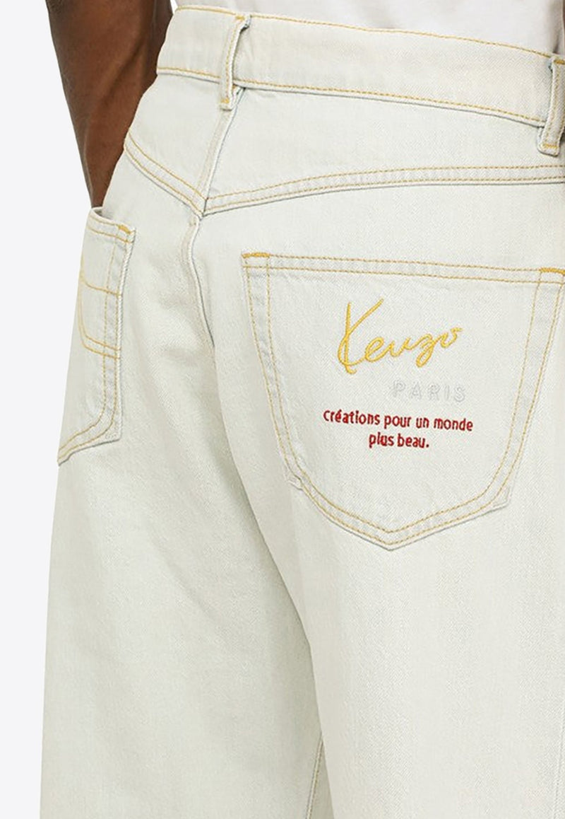 Logo Embroidery Straight Jeans