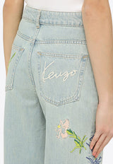 Flower Embroidered Straight-Leg Jeans