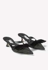 Flaca 50 Crystal Mesh Mules with Velvet Bows
