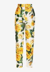 High-Waist Rose Print Pants