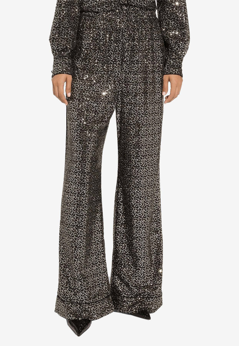 Sequin-Embellished Wide-Leg Pants