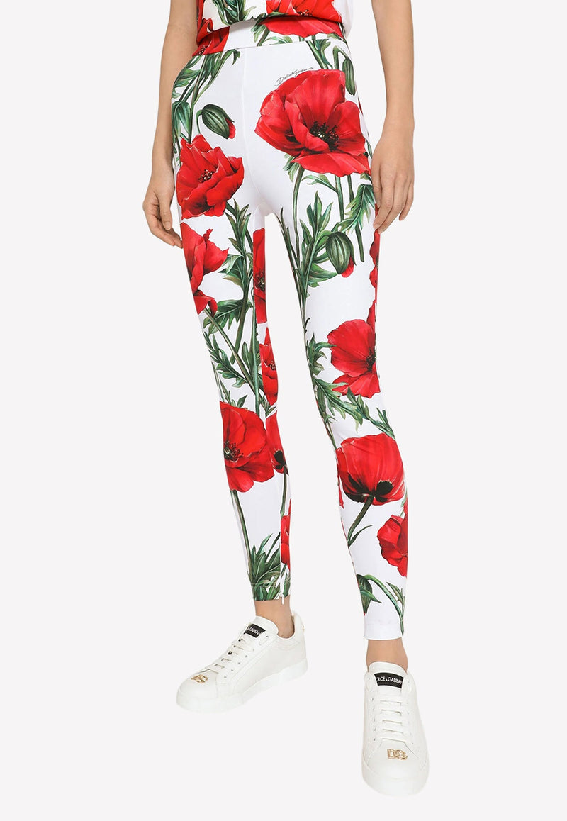 Poppy-Print Jersey Leggings