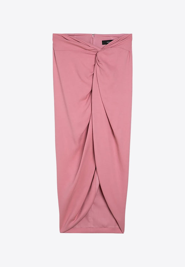 Draped Viscose Midi Skirt with Knot