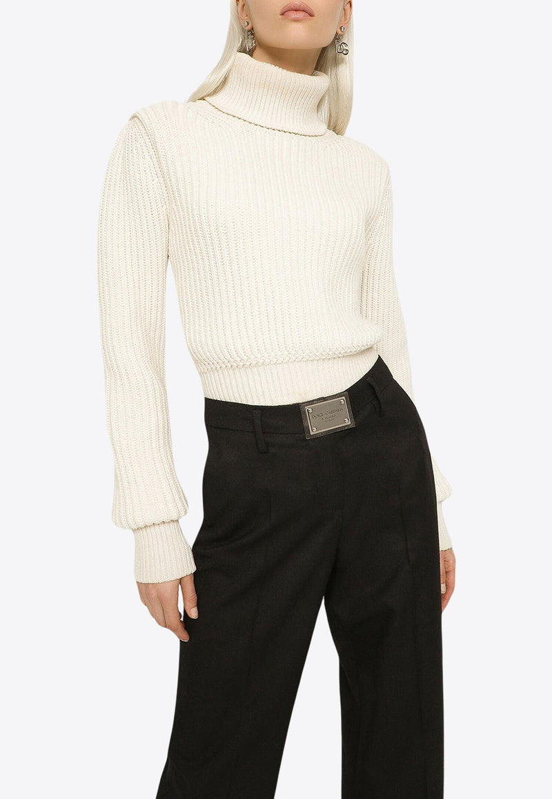 Ribbed Knit Wool Turtleneck Sweater