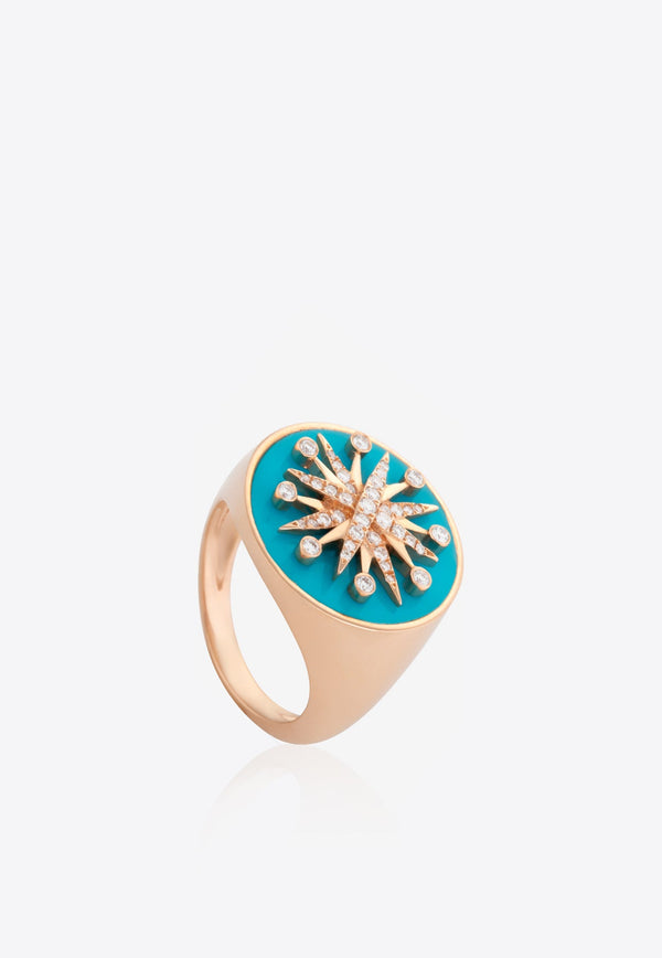 Diamond Splash Collection Ring in 18-karat Rose Gold, Turquoise and White Diamonds