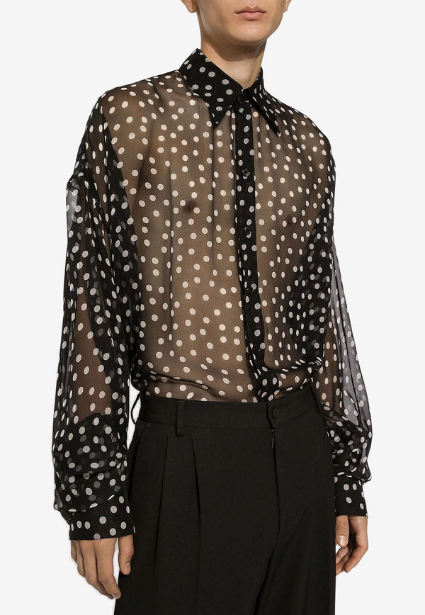 Super-Oversize Polka Dot Chiffon Shirt