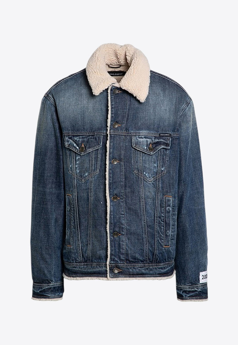 Shearling-Trimmed Denim Jacket