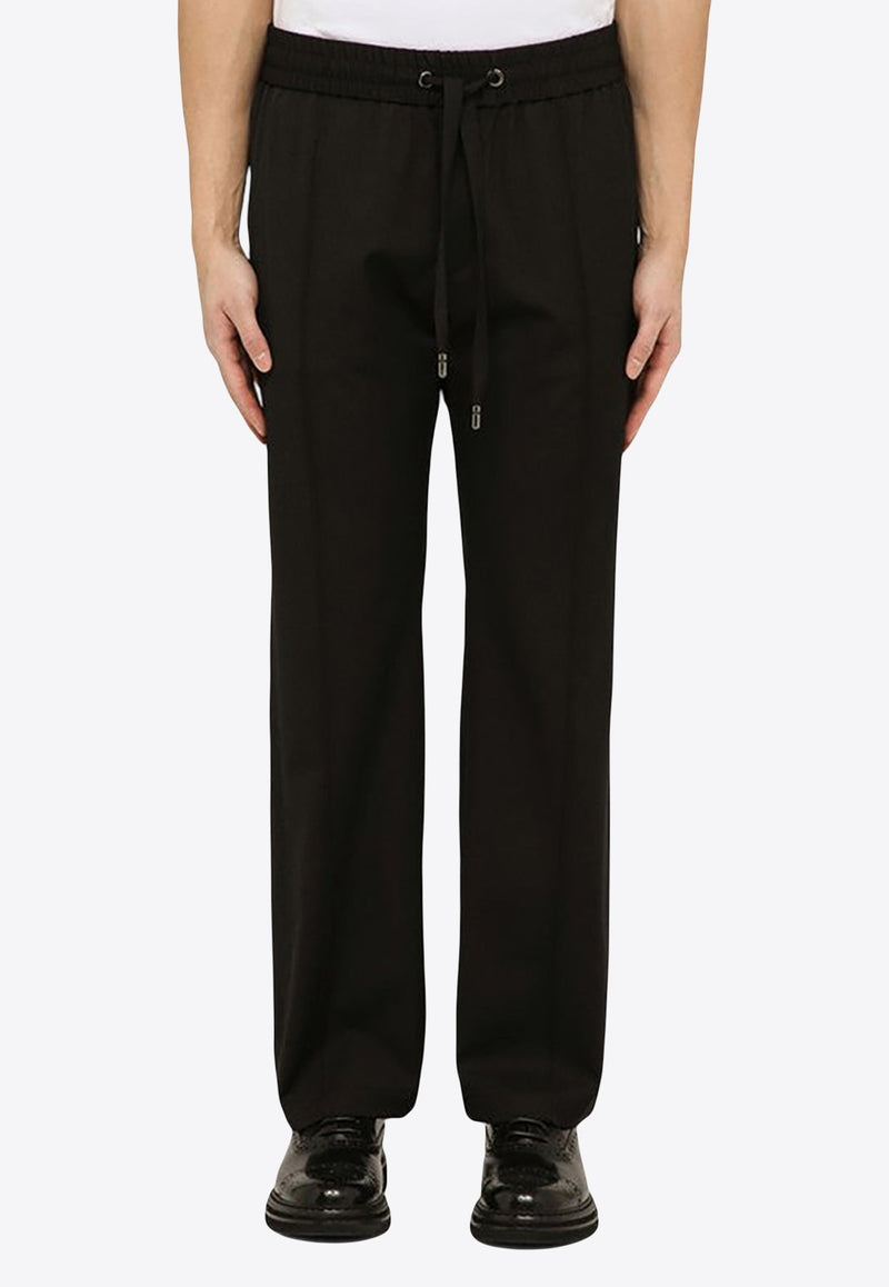 Drawstring Wool-Blend Straight-Leg Pants