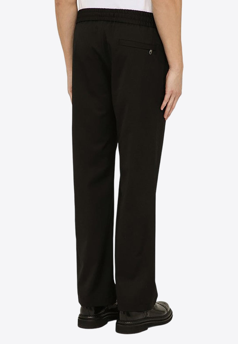 Drawstring Wool-Blend Straight-Leg Pants