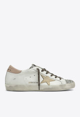 Super-Star Distressed Leather Sneakers with Glittered Toe Cap