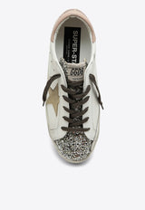 Super-Star Distressed Leather Sneakers with Glittered Toe Cap