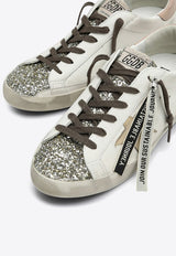 Super-Star Distressed Leather Sneakers with Glittered Toe Cap