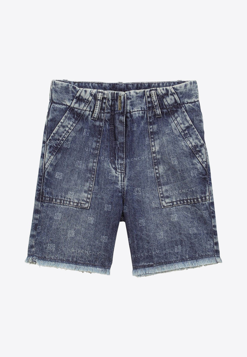 Boys 4G Monogram Washed Denim Shorts