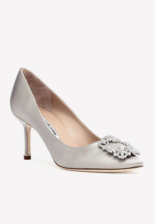 Hangisi 70 Crystal Buckle Satin Pumps