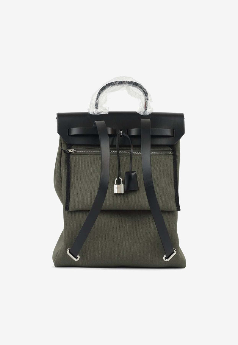 Herbag Sac A Dos in Vert de Gris Toile and Black Hunter Leather with Palladium Hardware