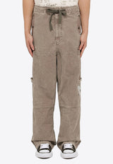 Washed-Effect Drawstring Cargo Pants