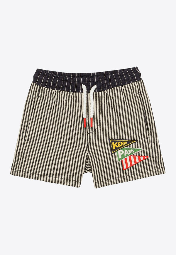 Boys Logo Embroidered Striped Shorts