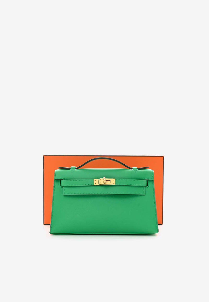 Kelly Pochette Clutch Bag in Menthe Swift Leather with Gold Hardware