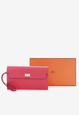 Kelly Pocket Long Wallet in Rose Extreme Madame Leather with Palladium Hardware