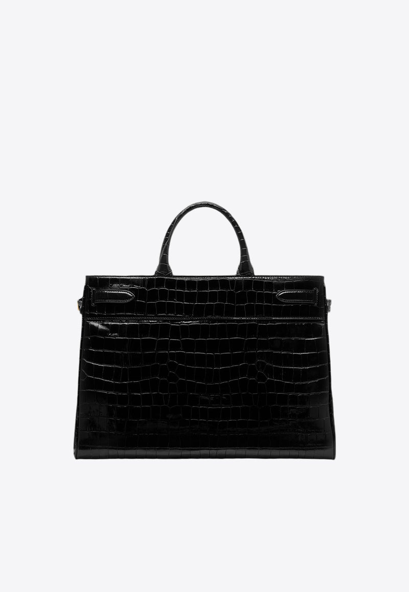 Large Whitney Top Handle Bag in Croc Embossed Leather