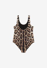 Girls Leopard Print One-Piece Swimsuit