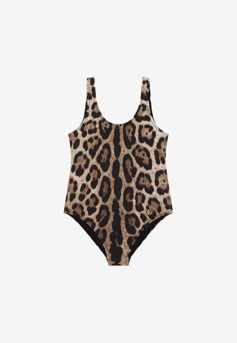 Girls Leopard Print One-Piece Swimsuit