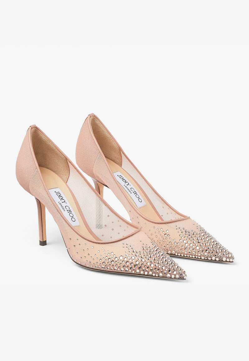 Love 85 Crystal-Embellished Mesh Pumps