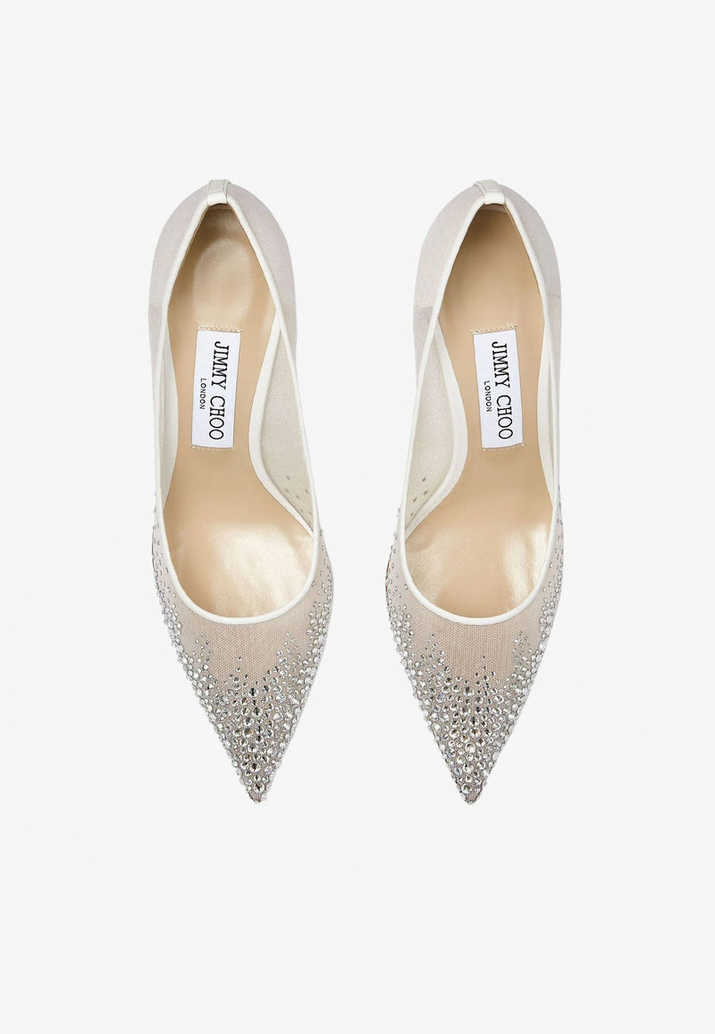 Love 85 Crystal-Embellished Mesh Pumps