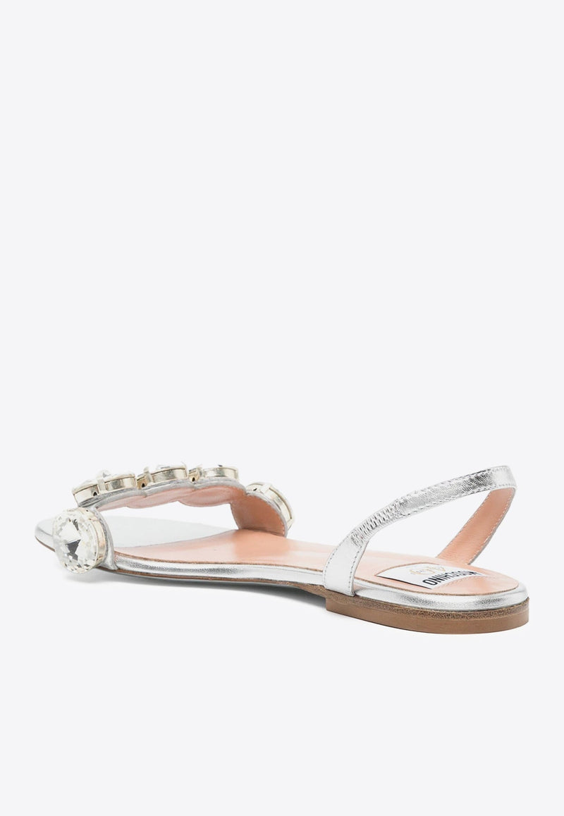 Crystal-Embellished Sandals in Metallic Leather